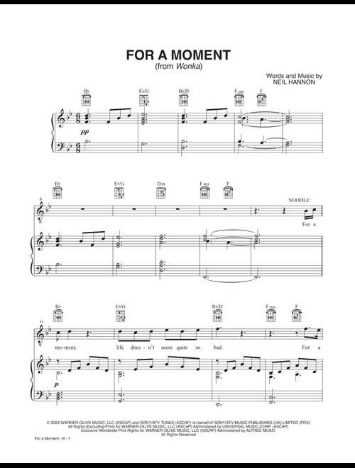 For A Moment (from Wonka) - Calah Lane & Timothée Chalamet (Piano Vocal)