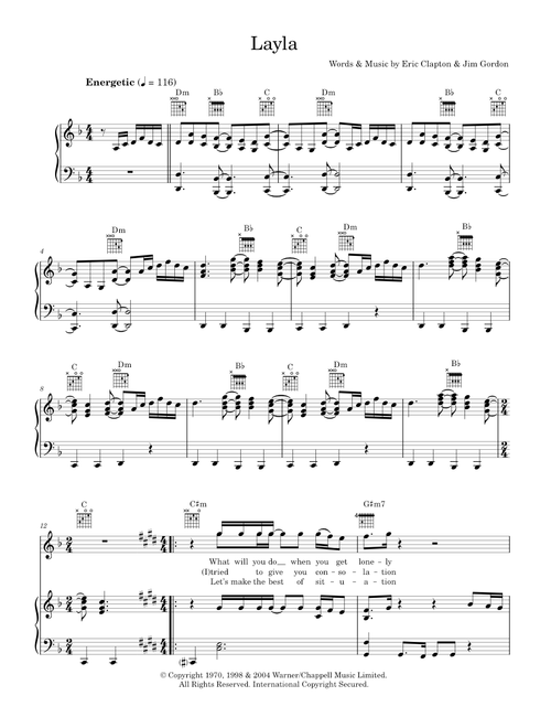 Layla - Eric Clapton (Piano-Vocal-Guitar (Piano Accompaniment))