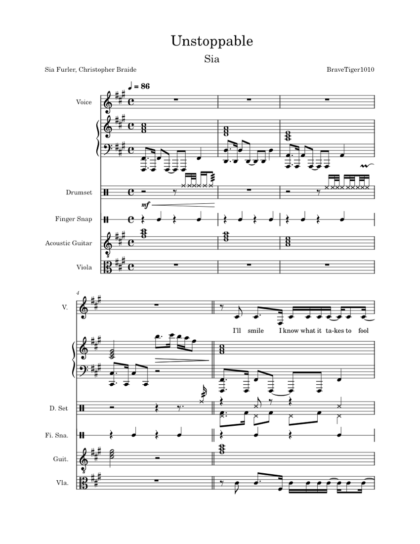 Sia - Unstoppable Sheet music for Piano, Female, Viola, Guitar & more ...
