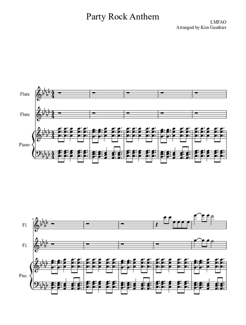 "Party Rock Anthem" for Two Flutes and Piano