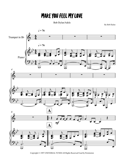Make You Feel My Love (Arr. Grant Golding) - Adele (Trumpet and Piano)