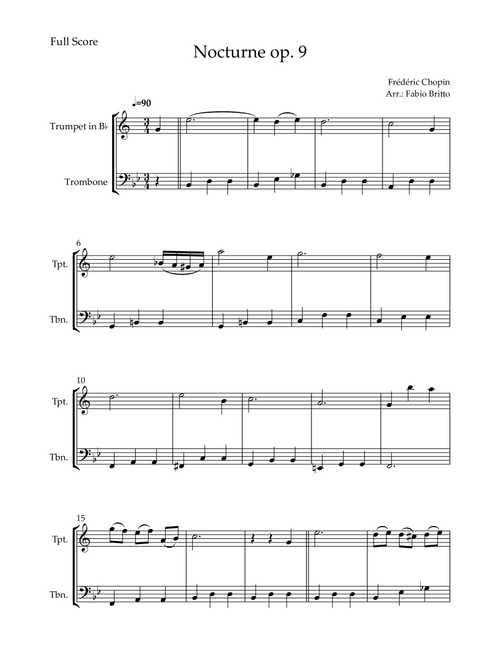 Nocturne Op.9 No. 2 (Frédéric Chopin) for Trumpet in Bb & Trombone Duo (Arr. Fabio Britto) (Instrumental Duet)