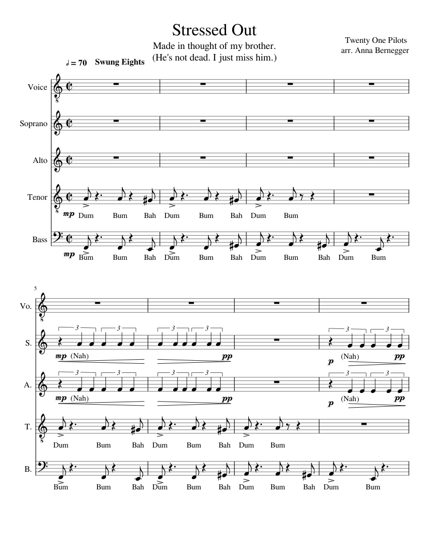 Stressed Out Rapping Part Stressed Out Sheet Music for Soprano, Alto, Tenor, Bass voice & more ...