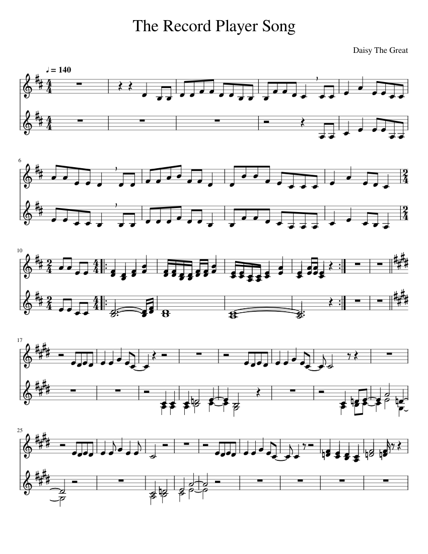 The_Record_Player_Song Sheet Music for Piano (Solo)