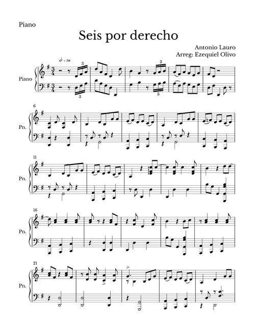 Seis por derecho (Arr. Ezequiel Olivo) - Antonio Lauro (Piano Solo)