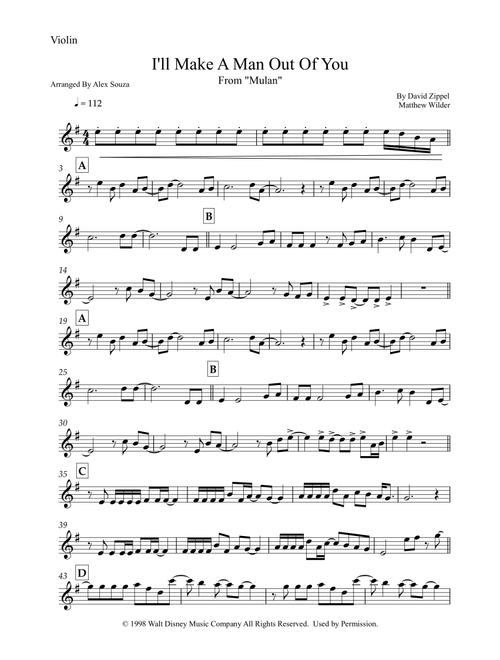 I'll Make A Man Out Of You (Arr. Alex Souza) - David Zippel, Matthew Wilder (Violin Solo)