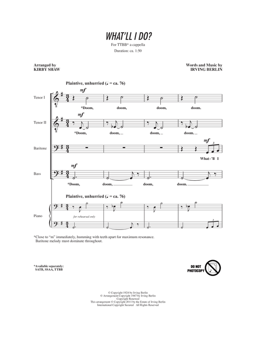 What'll I Do (Arr. Kirby Shaw) - Irving Berlin (Choral, TTBB)