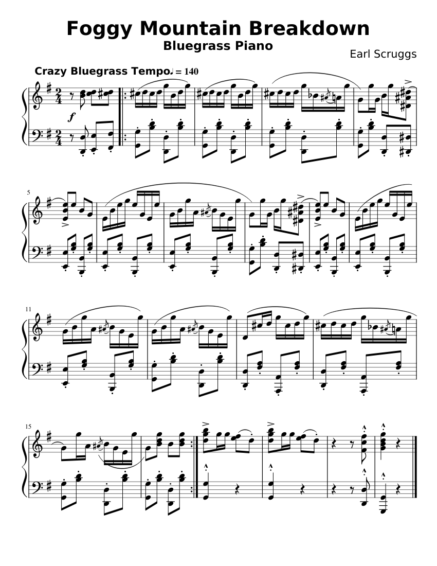 Foggy Mountain Breakdown | Shortened Bluegrass Piano Sheet music for ...