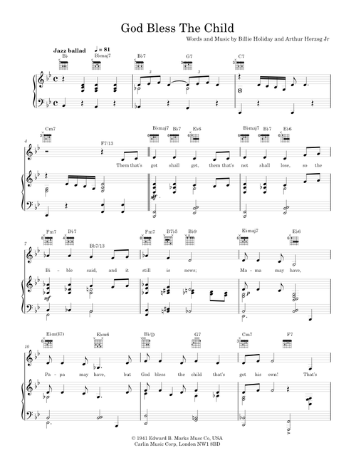 God Bless The Child - Billie Holiday (Piano-Voice-Guitar)