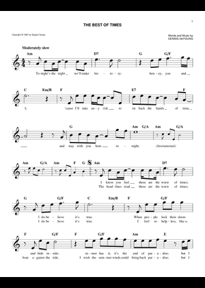 Play Official version of The best of times Sheet Music by Styx for