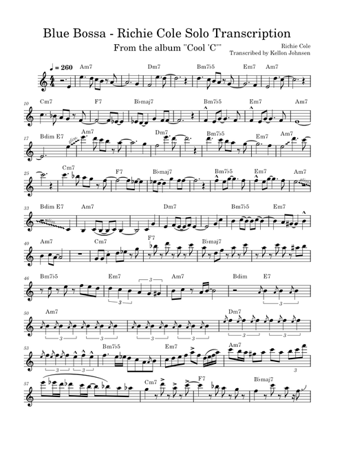 Blue bossa – Kenny Dorham Blue Bossa - Richie Cole Solo Transcription