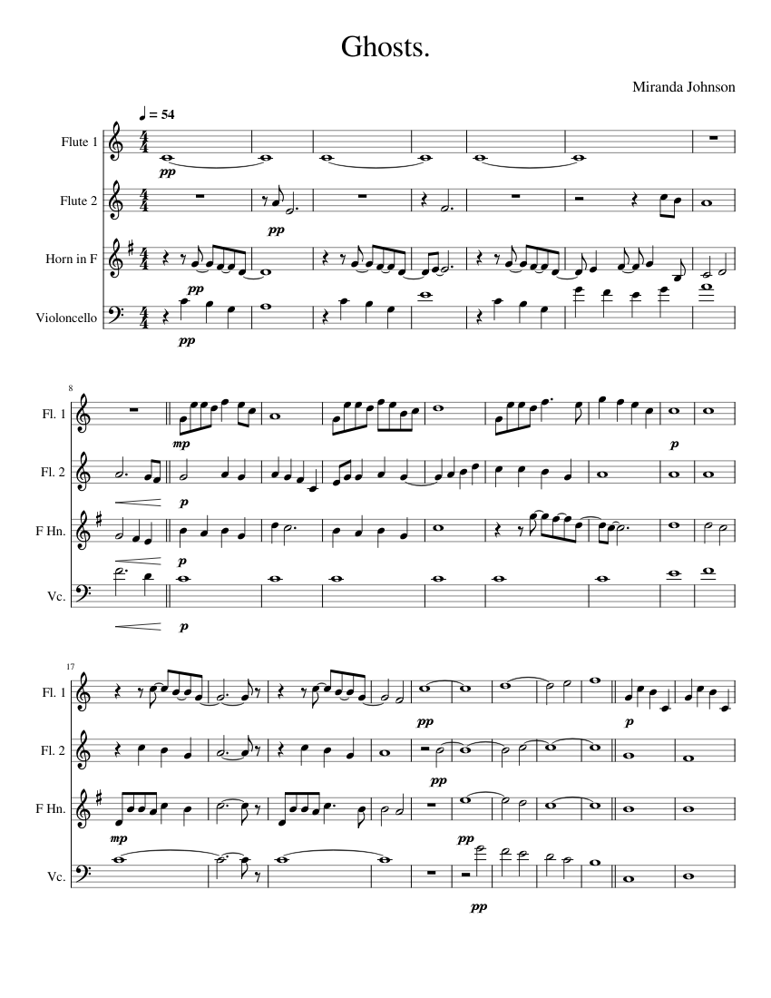Ghosts (arranged) Sheet music for Flute, French horn, Cello (Mixed