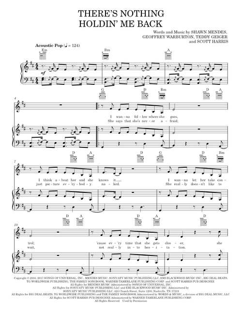 There's Nothing Holdin' Me Back - Shawn Mendes (Piano-Vocal-Guitar)