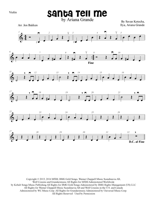Santa Tell Me (Arr. Jon Bakken) - Ariana Grande (Violin Solo)