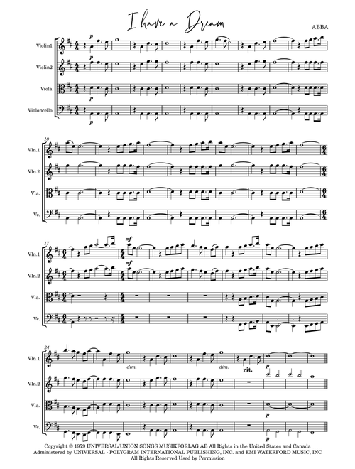 I Have A Dream (Arr. Y Wells) - ABBA (String Quartet)