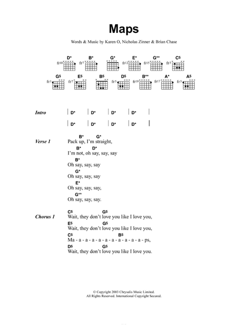 Maps - Yeah Yeah Yeahs (Guitar Chords-Lyrics)