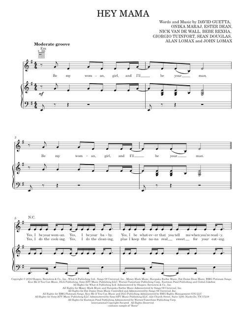 Hey Mama - David Guetta, David Guetta feat. Nicki Minaj & Afrojack (Piano-Vocal-Guitar)