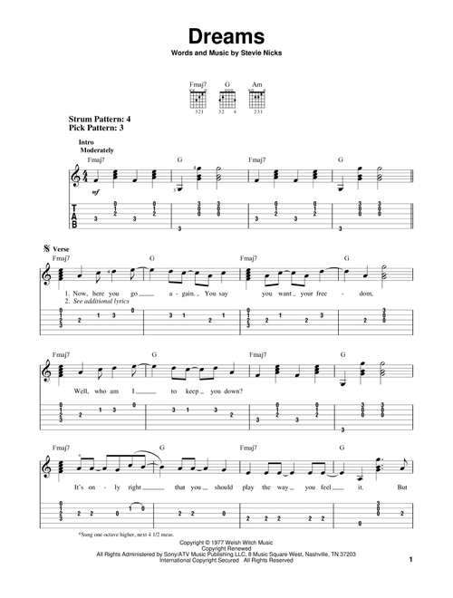 Dreams - Fleetwood Mac, Stevie Nicks (Easy Guitar with TAB)