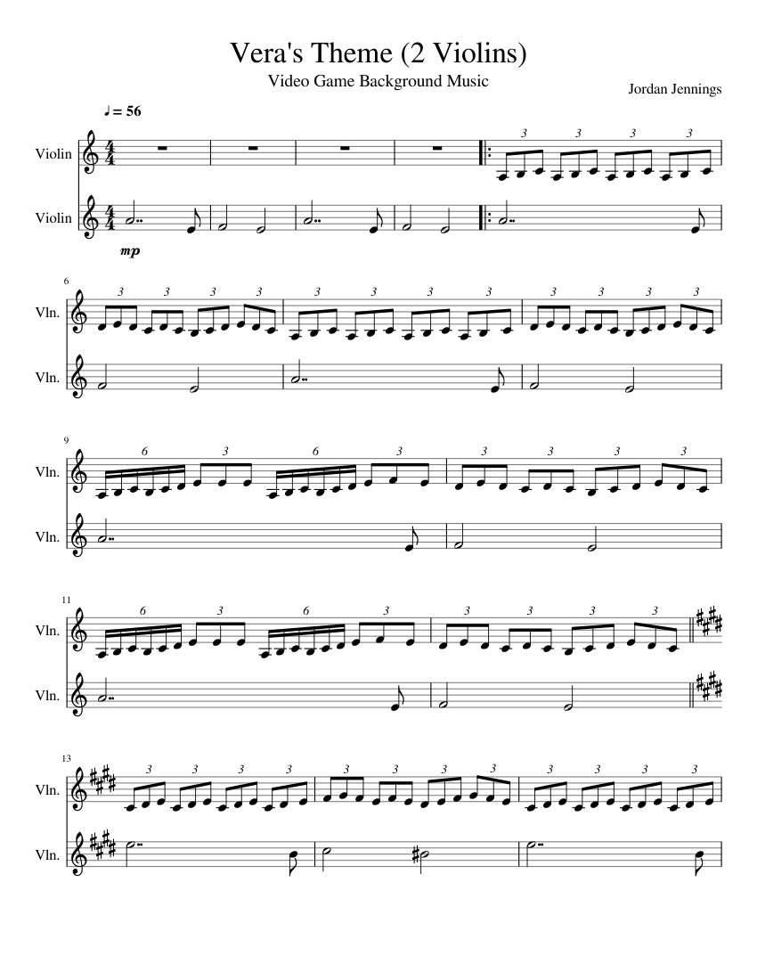 Vera s Theme 2 Violins Sheet music for Violin (String Duet) 