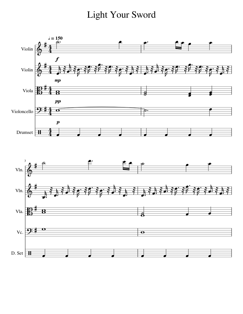 Light Your Sword Sheet music for Violin, Viola, Cello, Drum