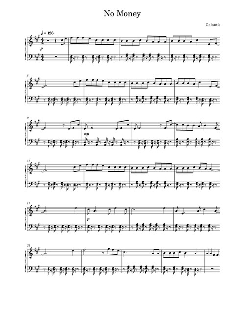 No Money (Arr. Galantis) (Piano Solo)