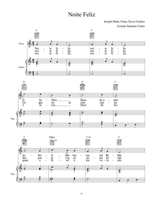 Noite Feliz (Arr. Samuka Cartes) - Joseph Morh, Franz Xavier Gruber (Piano-Vocal-Guitar (Piano Accompaniment))