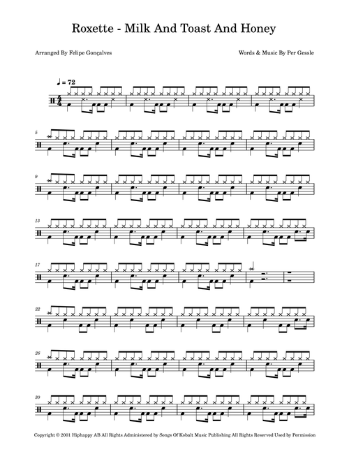 Milk And Toast And Honey (Arr. The Ninja) - Roxette (Drums)