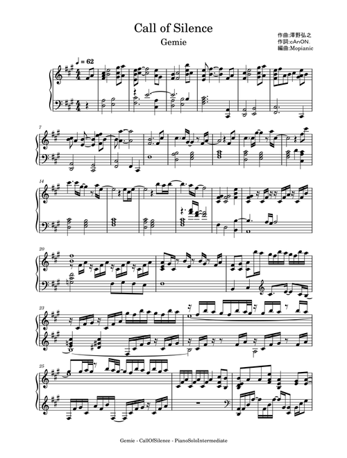 Call Of Silence (Arr. Mopianic) - Hiroyuki Sawano (Piano-Vocal-Guitar (Piano Accompaniment))