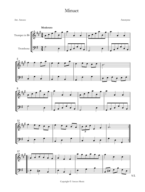 bach bwv anh. 116 minuet in g major Trumpet and Trombone sheet music (Arr. Arezzo Music) - Johann Sebastian Bach (Instrumental Duet)