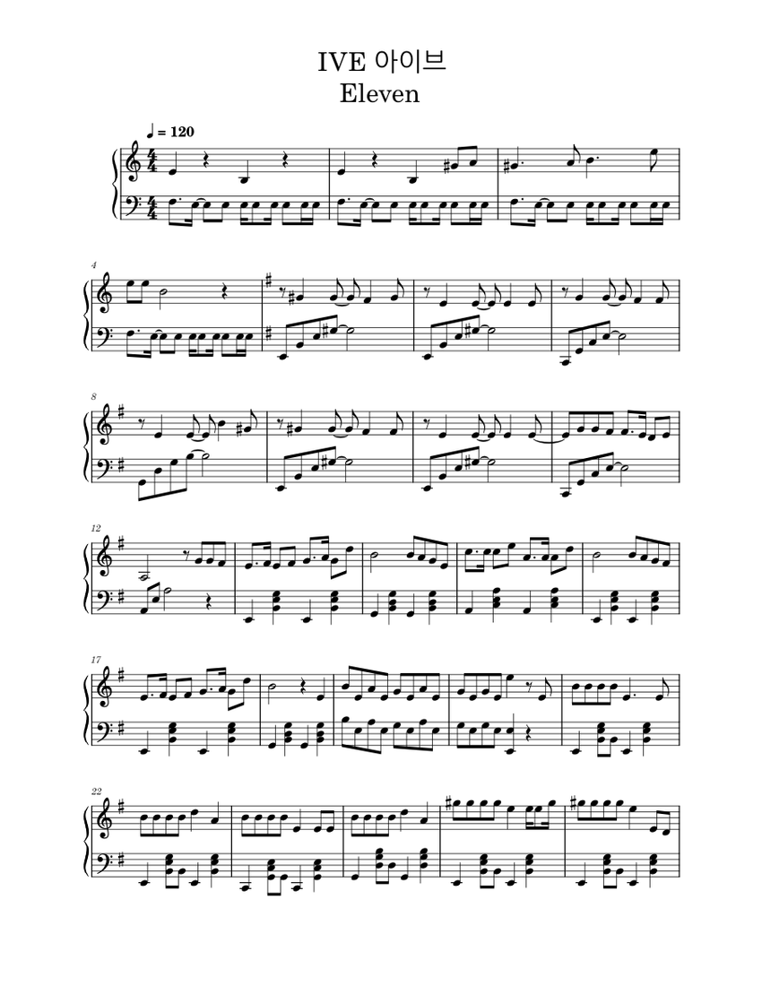 ELEVEN – IVE (아이브) piano easy ver | cover by 20dB Studio Sheet Music ...