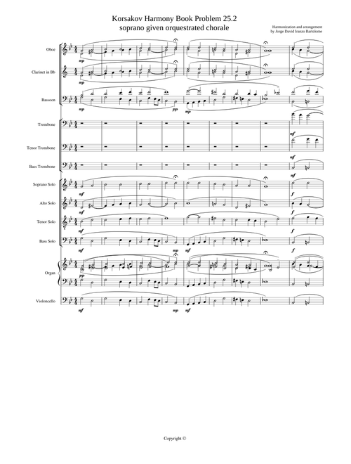 Chorale harmonized  and orquestrated: Korsakov Harmony Book Problem 25.2.