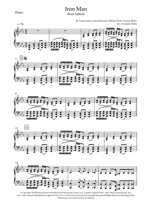 Iron Man (Arr. Fernando Britto) - Black Sabbath (Piano Solo)