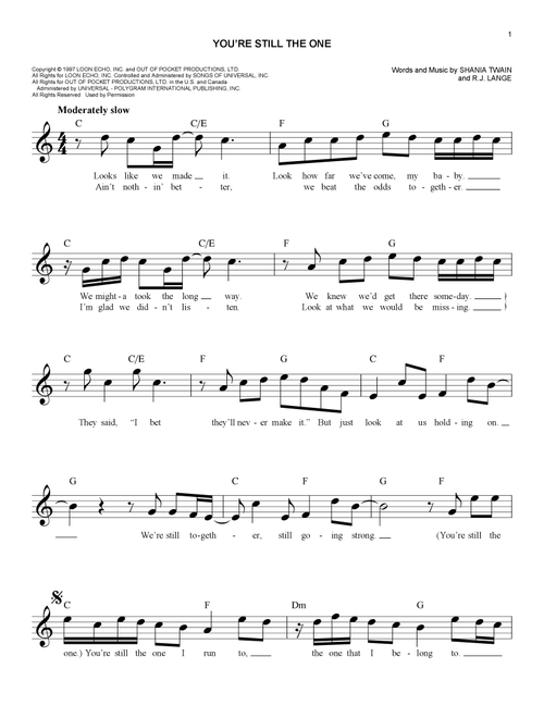 You're Still The One - Shania Twain (Easy Lead Sheet - Fake Book)
