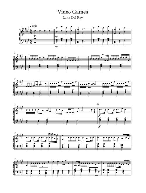 Video games – Lana Del Rey Video games - Lana Del Ray - for piano
