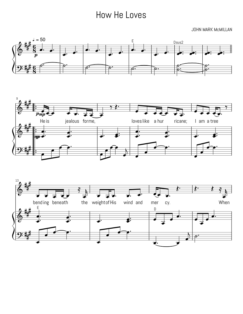 How He Loves Sheet Music with Chords for Piano, Vocals (Mixed Trio ...