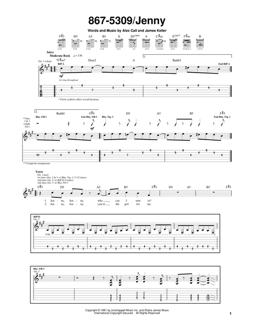 867-5309/Jenny - Tommy Tutone (Guitar Tab)