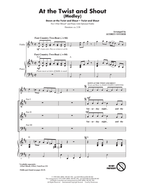 At The Twist And Shout (Arr. Audrey Snyder) - Mary Chapin Carpenter, Beatles (Choral, 3-Part Mixed)