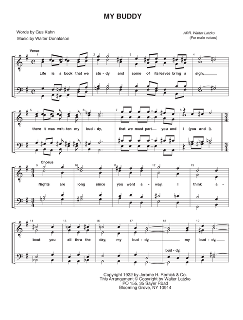 MY BUDDY (Arr. Walter Latzko) - WALTER DONALDSON AND GUS KAHN (Choral, TTBB)
