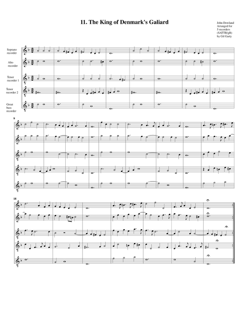 The King of Denmark's Galiard (11, 1604) (arrangement for 5 recorders) (Arr. Gil Garty) - John Dowland (Recorder Ensemble)