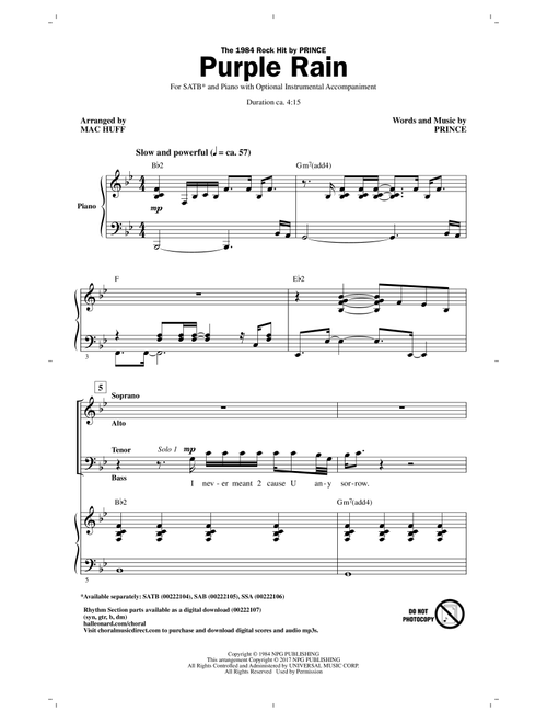Purple Rain (arr. Mac Huff) - Prince (Choral, SATB)