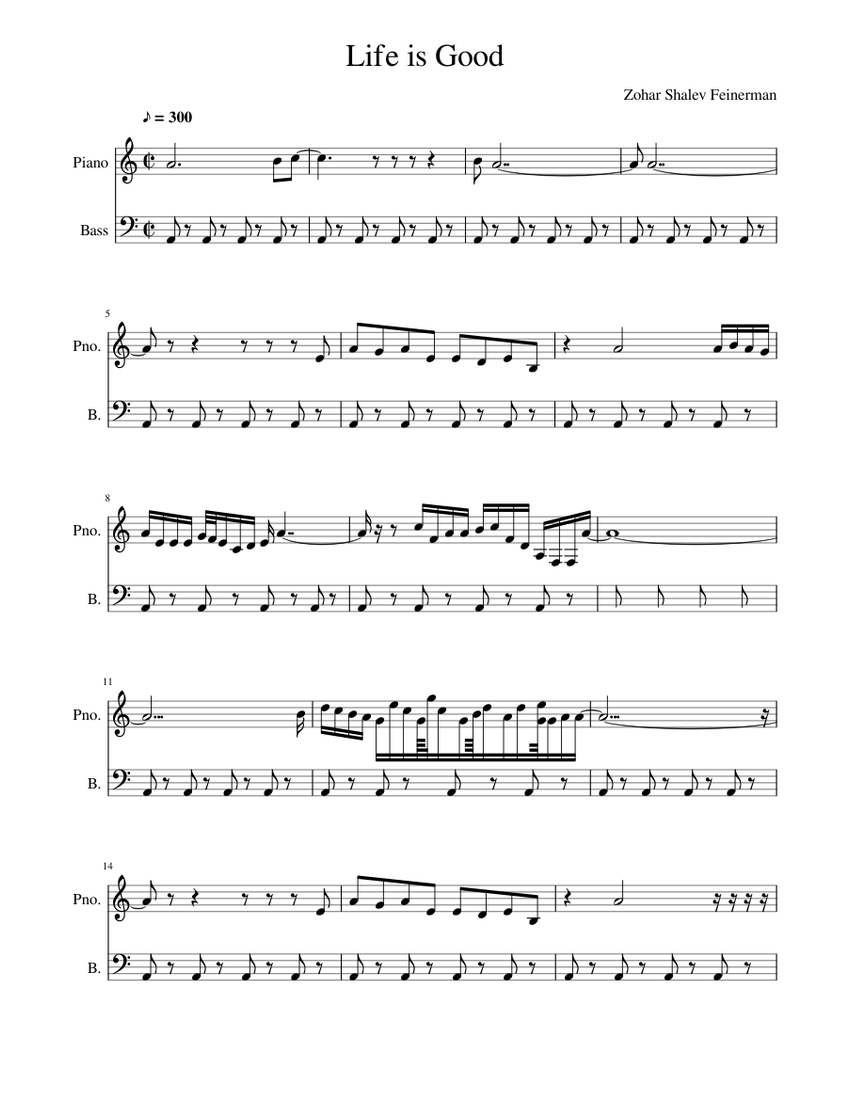 Zohar Shalev Feinerman Life is Good Sheet music for Piano, Bass voice