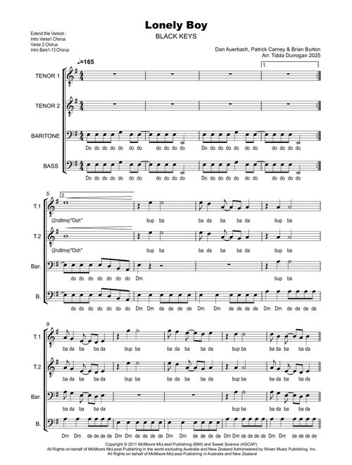 Lonely Boy (Arr. Tidda Durrogan) - The Black Keys (Choral, TTBB)