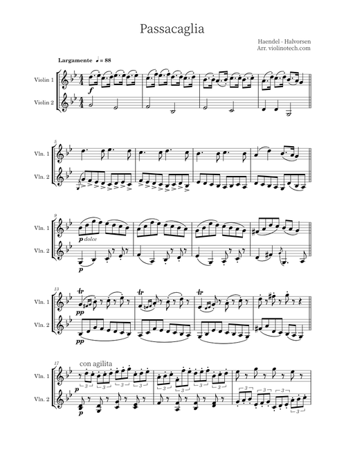 Passacaglia - Halvorsen - violin duo simplified