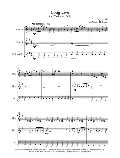 Long Live (Arr. Wendy Hellmann) - Taylor Swift (String Ensemble)