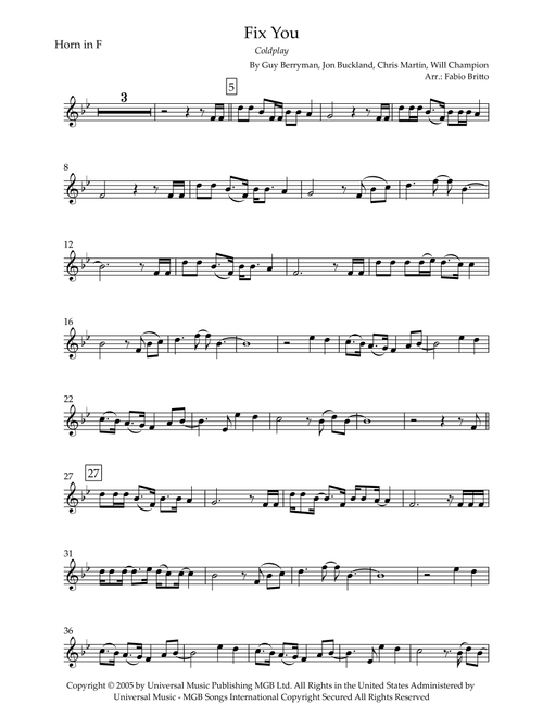 Fix You (Arr. Fabio Britto) - Coldplay (French Horn Solo)