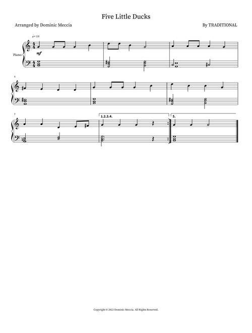Five Little Ducks (Arr. Dominic Meccia) - Traditional (Piano Vocal)