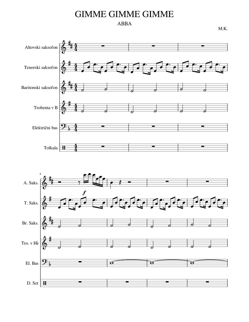 Gimme! Gimme! Gimme! (A Man After Midnight) - ABBA Sheet
