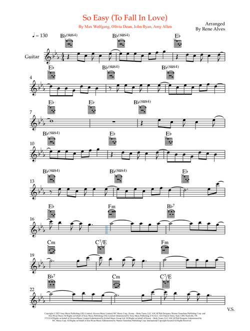 So Easy (To Fall In Love) (Arr. Rene Alves) - Olivia Dean (Guitar and Piano)