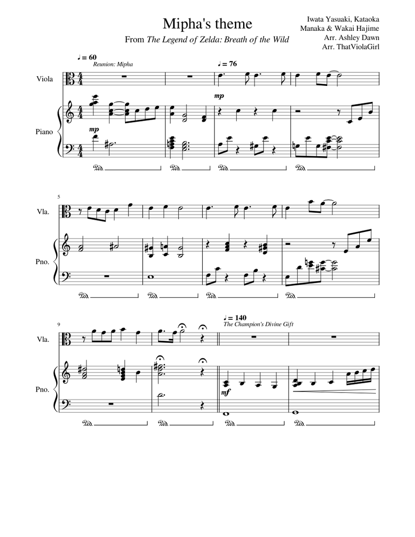 Mipha's theme Sheet music for Piano, Viola (Mixed Duet)