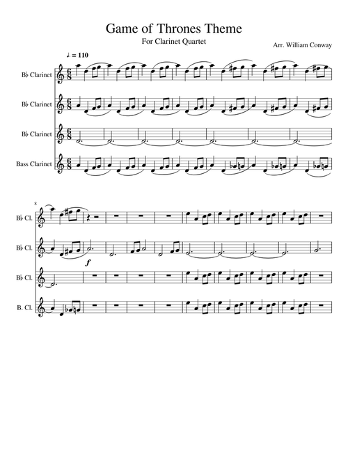 Game of Thrones Theme for Clarinet Quartet